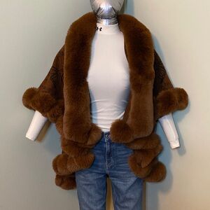 Luxurious Brown Faux Fur Shawl/Poncho